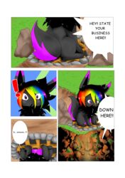 2016 absurd_res canine comic dialogue eevee english_text female feral fox fur hair hi_res mammal nintendo pokemon pokemon_(species) pokemon_mystery_dungeon pussy raven_eevee raveneevee solo speech_bubble text video_games