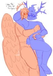 2boys 4_wings antlers blush drawing dusekkar_(forsaken) flat_colors forsaken_(roblox) grinding halo hooves male male/male male_only matt_dusek pumpkin_head roblox roblox_game robloxian self_upload shedletsky shedletsky_(forsaken) shittysins sketch sketchy telamon wings wings_on_head