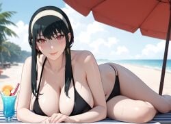 1girls 2d ai_generated athletic athletic_female bare_shoulders belly big_breasts bikini bikini_bottom bikini_top black_hair blush chest curvy curvy_figure cute cute_face dark_hair detailed eyelashes eyeshadow female female_focus fit fit_female focus hairband hands_behind_head hands_up high_quality image large_breasts legs light-skinned_female light_skin lips lipstick long_hair looking_at_viewer makeup mascara mature nero100 outdoors outside pale-skinned_female pale_skin red_eyes seductive seductive_look shy spy_x_family stable_diffusion swimsuit swimwear tagme tall tall_female thighs uncensored yor_briar yor_forger