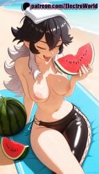 1girls 2025 ai_generated apple artist_name beach black_hair blindfold breasts breasts breasts bust cherry chest eating electroworld exposed_nipples female food food_print fruit goddess_of_victory:_nikke grapes hi_res hibiscus high_quality high_resolution highres holding_food holding_fruit k_(nikke) long_hair melon nipples nipples_outside ocean one_eye_closed patreon patreon_username peach popsicle red_apple sand solo stable_diffusion strawberry summer tomato topless watermark watermelon watermelon_bar