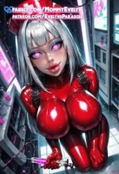 ai_generated big_breasts hypnotic_eyes latex mommy_evelyn nurse red_latex syringe
