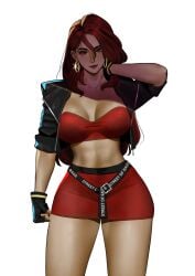 abs athletic blaze_fielding breasts brown_hair busty cleavage crop_top female female_only haikalart04_(artist) jacket long_hair muscle_tone muscles pose posing sega skirt sleeves_rolled_up streets_of_rage streets_of_rage_4