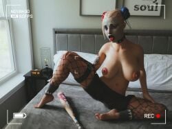 1girls 3d breasts dc_comics female harley_quinn nipples novah3d recording solo tongue tongue_out video_camera