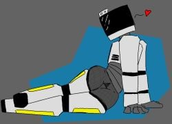 ass butt buttocks hands_behind_back hands_on_ground male male_only on_ground original original_character robot robot_humanoid screen screen_face simple_background sweat