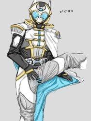 1cuntboy armor belt blue_eyes blue_pussy bodysuit censor_bar censored censored_pussy cuntboy cuntboy_focus cuntboy_only exposed_pussy glowing_pussy helmet japanese_text kamen_rider kamen_rider_outsiders_(series) kamen_rider_zein lifting_leg lifting_one_leg_up mask masked pauldrons presenting presenting_pussy presenting_vagina pussy pussy_exposed pussy_through_clothing ring rings robe sketch solo text vagina white_armor yuto_sakurai zein