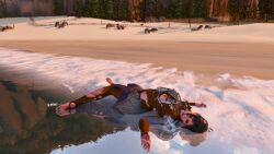 after_storm armor baldur's_gate_3 barefoot beautiful black_hair castaway damsel_in_distress destroyed_clothing feet green_eyes island lost_boots lost_clothes nipples no_bra no_bra_under_clothes no_shoes pejack pejack32167 ripped_clothing ripped_pants shadowheart shadowheart_(baldur's_gate) shipwreck shipwrecked sleeping stirrup_legwear stranded tits_out toes torn_clothes unconscious vulnerable vulnerable_expression washed_ashore washedup