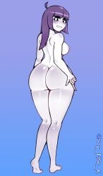 alternate_version_available ass ass ass_focus back_view big_ass black_eyes butt_focus female female_focus female_only lila_(spooky_month) looking_at_viewer milf naked naked_female nude nude_female purple_hair smile smiling_at_viewer soy_elsr_k spooky_month sr_pelo white_body white_skin
