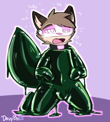 absurd_res anthro aroused bent_legs bulge canid canine clothing collar collar_tag control_collar coony_(davyboi) davyboi drone dronesuit dronification goo_transformation good_boy hi_res hypnosis hypnotic_device hypnotic_eyes hypnotic_visor latex latex_clothing latex_skinsuit liquid_latex looking_pleasured male male_only mammal mind_break mind_control open_mouth pawpads procyonid raccoon raccoon_dog raised_tail skinsuit solo spread_legs spreading submissive submissive_anthro submissive_male tail tanuki thoughts tight_clothing transformation