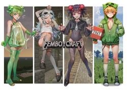 4boys amber_eyes anger_vein armwear barefoot black_hair black_one-piece_swimsuit black_sailor_collar black_serafuku black_shoes blonde_hair blue_fingernails bottomless boys_only bulge bulge_in_panties collar creeper_(minecraft) crop_top femboy flesh_fang green_eyes green_hair green_shoes green_toenails grey_eyes hair_ornament half_gloves hoodie_only horse_(minecraft) kneehighs leotard light-skinned_male male male_only minecraft multiple_boys naked_jacket panties red_eyes red_fingernails red_hair_ornament red_orb sailor_uniform serafuku sharp_fingernails sheep_(minecraft) silverfish_(minecraft) slime_(minecraft) slippers sneakers spider_(minecraft) spiderweb steamed_egg stirrup_legwear thighhighs tnt torch transparent_clothing white_hair