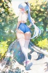 1girls absurd_res ai_generated alternate_costume ass ass_focus ass_grab ass_support back bare_arms bare_shoulders big_ass blonde_hair blue_eyes blue_nails blue_skin blunt_bangs blurry blurry_background blush breasts bush casual choker closed_mouth colored_nipples colored_skin contemporary crop_top crop_top_overhang crossed_legs cutoffs dappled_sunlight day deep_skin denim denim_shorts depth_of_field female female_only flower flower_knot from_behind full_body genshin_impact grabbing_own_ass grass grey_skin hair_ornament hair_ribbon hairbow hand_on_own_ass hand_on_own_hip hands_on_own_ass high_ponytail huge_ass kamisato_ayaka kneepits large_breasts leaf legs legs_together lens_flare light-skinned_female long_hair looking_at_viewer looking_back median_furrow medium_breasts micro_shorts midriff ministro multicolored_eyes orange_eyes orange_shorts outdoors parted_lips pink_ribbon ponytail profile purple_eyes purple_footwear purple_ribbon railroad_tracks ribbon road see-through see-through_legwear see-through_shirt see-through_silhouette self_upload shadow shirt shoe_soles shoes short_shorts shorts sideboob sidelocks skindentation sky sleeveless sleeveless_shirt smile sneakers solo standing sunlight tank_top thick_thighs thigh_gap thighhighs thighs tight_clothes torn_clothes torn_shorts tree tress_ribbon underbutt very_long_hair walking watson_cross white_footwear white_shirt white_skin white_tank_top white_thighhighs wide_hips yellow_eyes