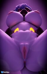absurd_res anthro anus ass big_breasts big_butt blue_hair bodily_fluids breasts cetacean curvy_figure dolphin female first_person_view genital_fluids genitals hair hi_res intimate looking_at_viewer mammal marine multicolored_body nude oceanic_dolphin orange_eyes orca pussy rileyarlic_(artist) smile solo spread_legs spreading toothed_whale two_tone_body under_boob vulva zea_nalya