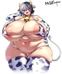 1girls areolae arm_gloves bbw bell_collar belly_fat big_breasts bikini bikini_bottom bikini_top black_hair blush breasts breasts_bigger_than_head cow_bell cow_bell_collar cow_ears cow_horns cow_print cow_print_armwear cow_print_bikini cow_print_thighhighs cow_tail female female_focus female_only hair_between_eyes huge_breasts kyosuke_fujiwara large_breasts light-skinned_female light_skin manomanodayoo milk_engine multicolored_hair open_mouth pink_eyes short_hair simple_background skindentation solo solo_female solo_focus split-color_hair thick_thighs thighhighs thighs two_tone_hair white_background white_hair