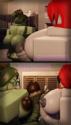 3d balls ballsack bedroom big_ass big_ass_(female) big_ass_(futa) big_ass_cheeks big_balls dark_green_hair delightfullymischievous eyelashes eyeliner female food futa_only futanari glasses green_hair green_skin hyper hyper_cock hyper_penis indoors intersex pear penis red_hair roblox robloxian self_upload walk_in walked_in_on watermark white_cock white_skin
