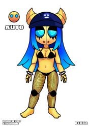 auto_(geometry_dash) beanie_hat black_nails blue_hair dexxa female fire_in_the_hole fishnet_legwear geometry_dash goth horns robot robot_girl spiked_bracelet transparent_background yellow_horns zenvirone