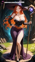 1girls 2025 ai_assisted ai_generated anime artist_name bare_shoulders breast breasts breasts breasts brown_hair bust chest cleavage curvy detached_sleeves dragon's_crown dress explicit female giant_breasts grass hand_on_hip hat heavy_breasts hi_res high_quality high_resolution highres huge_boobs huge_breasts long_hair looking_at_viewer massive_boobs massive_breasts patreon patreon_username side_slit skypassion smile solo sorceress_(dragon's_crown) stable_diffusion staff strapless strapless_dress thighs watermark witch_hat