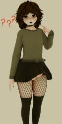 balls belt big_balls black_eyelashes black_eyeliner black_lipstick brown_hair confused erection femboy fishnets fluffy_hair gray_eyes morgundy_(artist) morgundy_(morgundy) penis self_insert skirt sweater thigh_highs thighhighs throbbing_penis
