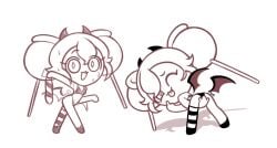 accurate_art_style ass bent_over bra candy_apple candy_apple_cookie cookie_run cookie_run_kingdom flipping_off hand_covering_pussy horn horns middle_finger panties pose posing rear_view reference sketch socks soff_doll sweatdrop tagme thighhighs tongue tongue_out underwear undressing wings wink