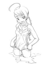 1futa arika_yumemiya braid bulge calpara futa_sans_balls futanari highres intersex mai_otome monochrome my-otome one-piece_swimsuit penis solo_futa swimsuit water wet