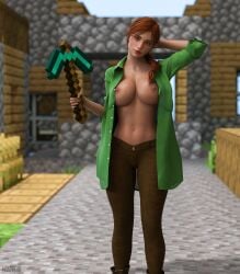 1girls 3d 3d_(artwork) alex_(minecraft) big_breasts breasts female minecraft nipples novah3d red_hair solo