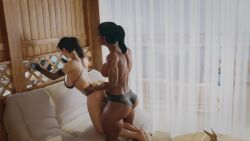 1futa 2girls 3d 3d_animation ada_wong african_futa african_futanari asian_female beach black_hair capcom chinese_female claire_redfield cleavage dark-skinned_futa dark-skinned_futanari dark_skin doggy_style female from_behind from_behind_position futa_on_female futa_with_female futanari indoor_nudity indoor_sex indoors interracial interracial_sex intersex long_hair outdoors ponytail resident_evil sheva_alomar short_hair slippers tagme tied_hair toughcookiesv underboob video