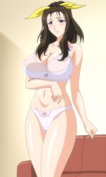00s 1girls 2008 anime_screenshot aunt bra breasts brown_hair dress female female hair_ribbon high_ponytail housewife large_breasts lingerie long_hair mature_female panties ponytail purple_eyes ribbon saiminjutsu_2 sakurai_susumu standing stitched tagme takase_shino third-party_edit underwear yellow_hair_ribbon yellow_ribbon