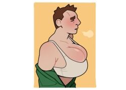 1boy big_breasts big_breasts blackshirtboy busty busty_boy cleavage huge_breasts huge_breasts male male_breasts male_cleavage male_only male_tits male_with_breasts solo solo_male