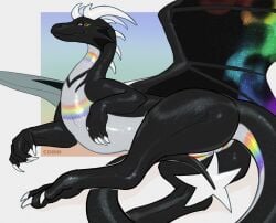 2025 4_fingers anus ass black_body black_tail black_wings claws coinn8 digital_drawing_(artwork) digital_media_(artwork) dragon feet female feral finger_claws fingers genitals grey_eyes hi_res horn looking_at_viewer lying membrane_(anatomy) membranous_wings mythological_creature mythological_scalie mythology on_side quadruped scalie simple_background smile solo tail toe_claws toes vulva white_horn wings