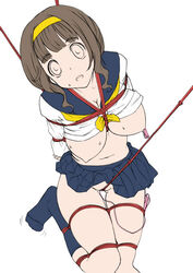 bondage breasts crotch_rope kei_jiei monochrome nipple_clamps nipple_tweak nipples no_panties original rope_walking school_uniform serafuku straight_hair uncensored vibrator