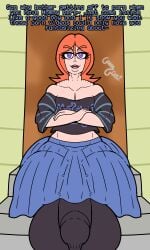 1boy 2d balls before_sex big_ass big_balls big_penis bulge clothed clothed_male commission crop_top crossed_arms dialogue door english_text erection father father_and_son femboy gay gay_sex guavagrunt house huge_ass huge_balls huge_cock implied_incest incest leggings_down looking_at_another looking_at_viewer male male_focus male_only mature mature_male mommy mommy_kink oc orange_hair outdoors penis penis_visible_through_clothing pov purple_eyes skirt spats speech stairs text thick_thighs thighs yaoi