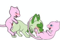2025 all_fours bedroom_eyes blush bodily_fluids doggy_style felid feline female female_penetrated feral from_behind_position generation_1_pokemon generation_9_pokemon genital_fluids genitals group group_sex half-closed_eyes happy happy_sex hi_res interspecies legendary_pokemon looking_pleasured male male/female male_penetrating male_penetrating_female mew_(pokemon) narrowed_eyes nintendo oral oral_penetration pawpads paws penetration penis pokemon pokemon_(species) riolu_explorer seductive sex smile sprigatito threesome tongue tongue_out trio