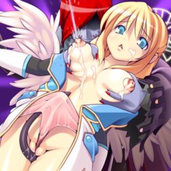 between_labia blonde_hair blue_eyes breast_grab breasts censored copyright_request fat_mons frontal_wedgie innie_pussy lactation large_breasts milk misao_enja nipples panties souensha underwear wedgie wings