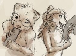 anthro anthro_on_anthro bisexual bodily_fluids breasts equid equine eyewear eyewear_only fellatio female fur genitals glasses glasses_only group hair horse interspecies licking male male/female male/male mammal mustelid musteline nude nude_anthro nude_female nude_male oral paige_(tempo) penile penis penis_lick sex simon_(tempo) slate tail tanner_(tempo) tongue tongue_out trio true_musteline wearing_glasses weasel