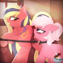 1:1 absurd_res animal_genitalia animal_vulva anus bodily_fluids collar dominant dominant_female dripping dripping_vulva duo equid equine equine_anus equine_genitalia equine_vulva female female/female feral freckles friendship_is_magic genitals gewehr_blueberry_(parabellumpony) hasbro hi_res horse looking_at_another makeup mammal musk my_little_pony nose_to_anus parabellumpony pony running_makeup sindy_silence sweat