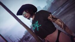 3d 3d_(artwork) 3dcg absurd_res absurd_resolution arm_tattoo artist_request belly bikini_bottom brown-haired_female cowgirl_hat edited_screencap emotionless emotionless_female filter filtered game_cg grand_theft_auto grand_theft_auto_online gta_online_female_character high_resolution indifferent navel red_lipstick short-haired_female standing_at_attention sunglasses unbothered wristwatch