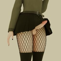 balls belt big_balls black_eyelashes black_eyeliner black_lipstick brown_hair confused erection femboy fishnets fluffy_hair gray_eyes morgundy_(artist) morgundy_(morgundy) penis self_insert skirt sweater thigh_highs thighhighs throbbing_penis