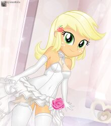 1girls 2020s 2021 accurate_art_style apple_hair_ornament applejack_(eg) applejack_(mlp) artist_name ass_visible_through_thighs bare_shoulders blonde_hair breasts bridal_gloves bride charliexe cleavage day dress elbow_gloves equestria_girls eyelashes female freckles friendship_is_magic frills garter_straps gem gloves gluteal_fold green_eyes hair_ornament hairclip hasbro indoors jewelry long_hair looking_at_viewer medium_breasts my_little_pony necklace orange_skin rose short_dress smile smiling_at_viewer solo standing sunlight teenage_girl teenage_tits teenager thighhighs thighs wedding wedding_dress white_dress white_gloves white_thighhighs window young young_female