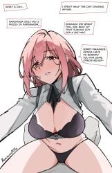 1boy 1boy1girl 1girls adult adult_female bare_back bare_belly bare_chest bare_hips bare_legs bare_midriff bare_navel bare_skin bare_thighs belly belly_button big_breasts black_bra black_panties black_underwear blush blush_face blushing_at_viewer blushing_female blushing_lines bra breasts brown_eyes brown_eyes_female busty busty_female busty_girl cleavage dialogue dialogue_bubble digital_drawing digital_media english english_dialogue english_text exposed_back exposed_belly exposed_chest exposed_hips exposed_legs exposed_midriff exposed_navel exposed_skin exposed_thighs eyebrows_visible_through_hair female female_focus groin hair_between_eyes head_tilt high_resolution highres horny horny_expression horny_eyes horny_female karasawamiko large_boobs large_breasts lean_figure legs_apart legs_spread lips long_hair looking_at_viewer male_pov mature mature_female midriff narrow_waist navel necktie open_clothes open_clothing open_shirt open_topwear panties parted_lips pink_eyebrows pink_hair pink_hair_female plump_breasts pov shirt shoulders simple_background sitting sitting_on_another sitting_on_ass sitting_on_lap sitting_on_person slender_body slender_waist slim_waist spread_legs spreading_legs spreading_thighs text text_bubble thick_thighs thighs tilted_head tsukishiro_yanagi unbuttoned unbuttoned_shirt underwear upper_body white_background white_shirt white_topwear wise_(zenless_zone_zero) zenless_zone_zero