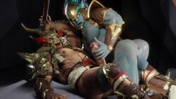 2boys 3d anus anus_peek armor armored_male balls blender caught_in_the_act cave gay gay_sex glowing_eyes hammer hand_on_penis handjob holding_penis jerking kotal_kahn large_cock large_dick large_penis laying_down male male_only mortal_kombat penis shao_kahn shocked_expression thixxels