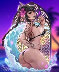1girls baldur's_gate baldur's_gate_3 big_breasts bikini black_hair braid braided_hair elf_female fanart forgotten_realms from_side glasses green_eyes pointy_ears rosenskye round_ass scar shadowheart sideboob solo_female tattoo teasing