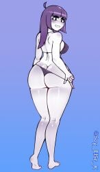 alternate_version_available ass ass ass_focus back_view big_ass bikini black_eyes butt_focus female female_focus female_only lila_(spooky_month) looking_at_viewer milf mini_bikini pulling_down_panties purple_bikini purple_hair small_bikini smile smiling_at_viewer soy_elsr_k spooky_month sr_pelo white_body white_skin