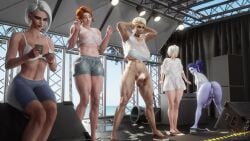 2futas 2girls 3d 3d_(artwork) 3d_animation arms_above_head arms_behind_head arms_up ashe_(overwatch) ass balls big_penis blizzard_entertainment bottomless bottomless_futa bouncing bouncing_breasts bouncing_penis breasts brigitte clothed clothed_female clothed_futa clothing female futanari huge_breasts huge_cock intersex jiggle jiggling_breasts junker_queen long_hair looking_at_viewer looking_back medium_hair mercy muscular muscular_futa nyl2 overwatch partially_clothed penis ponytail purple_body purple_hair purple_skin short_hair sitting sound testicles video white_hair widowmaker