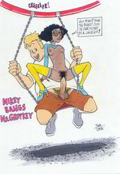 1boy 1girls abom age_difference black_hair blue_heels blue_high_heels breasts_apart dark-skinned_female dark_skin disney english_text fat_male fat_man female functionally_nude_female glasses high_heels interracial mikey_blumberg miss_alordayne_grotkey nipples older_female older_female_and_younger_boy older_female_younger_male older_woman older_woman_and_younger_boy pubic_hair recess round_glasses shorts simple_background skinny_girl small_breasts sneakers speech_bubble squatting squatting_on_penis stockings sweater_lift swing swing_set t-shirt teacher thighhighs uncensored vaginal_penetration white_background yellow_thighhighs