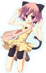 1girls animal_ears bag bike_shorts cat_ears cat_tail female flat_chest meito_(artist) meito_(maze) purple_eyes shorts_under_skirt shoulder_bag solo tail