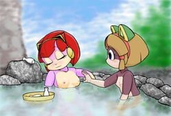 2006 2girls anthro breasts brown_fur cat feline female francine_manx fur furry hot_spring nipples onsen otama pink_fur polly_esther red_hair samurai_pizza_cats short_hair tagme