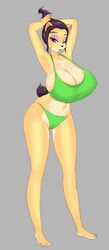 1girls anthro barefoot big_breasts boobs breasts busty clothing crash_(series) dark_hair feet female fur furry green_panties huge_breasts large_breasts liz_bandicoot makeup panties pendulous_g short_hair tying_hair