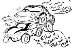 1boy 1girls anthro artist_request cars_(film) disney female lightning_mcqueen male monochrome pixar rough_sketch sally_carrera sex sketch