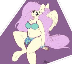 2014 anthro balls bra clothing dickgirl equine fluttershy_(mlp) friendship_is_magic hair intersex long_hair mammal my_little_pony navel panties pegasus slendidnt solo straight_hair underwear wings