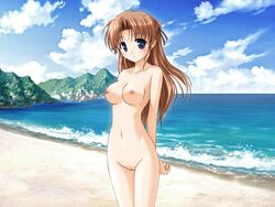 beach bekkankou blue_eyes brown_hair game_cg nude nude_filter photoshop solo takamizawa_natsuki uncensored yoake_mae_yori_ruri_iro_na