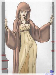 1girls 2005 aged_down breasts dated female female_focus female_only gilf knights_of_the_old_republic knights_of_the_old_republic_2 kreia mature_female nipples pussy robe see-through see-through_clothing solo star_wars