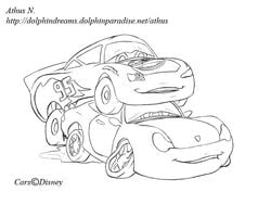 cars_(film) disney lightning_mcqueen line_art monochrome pixar sally_carrera